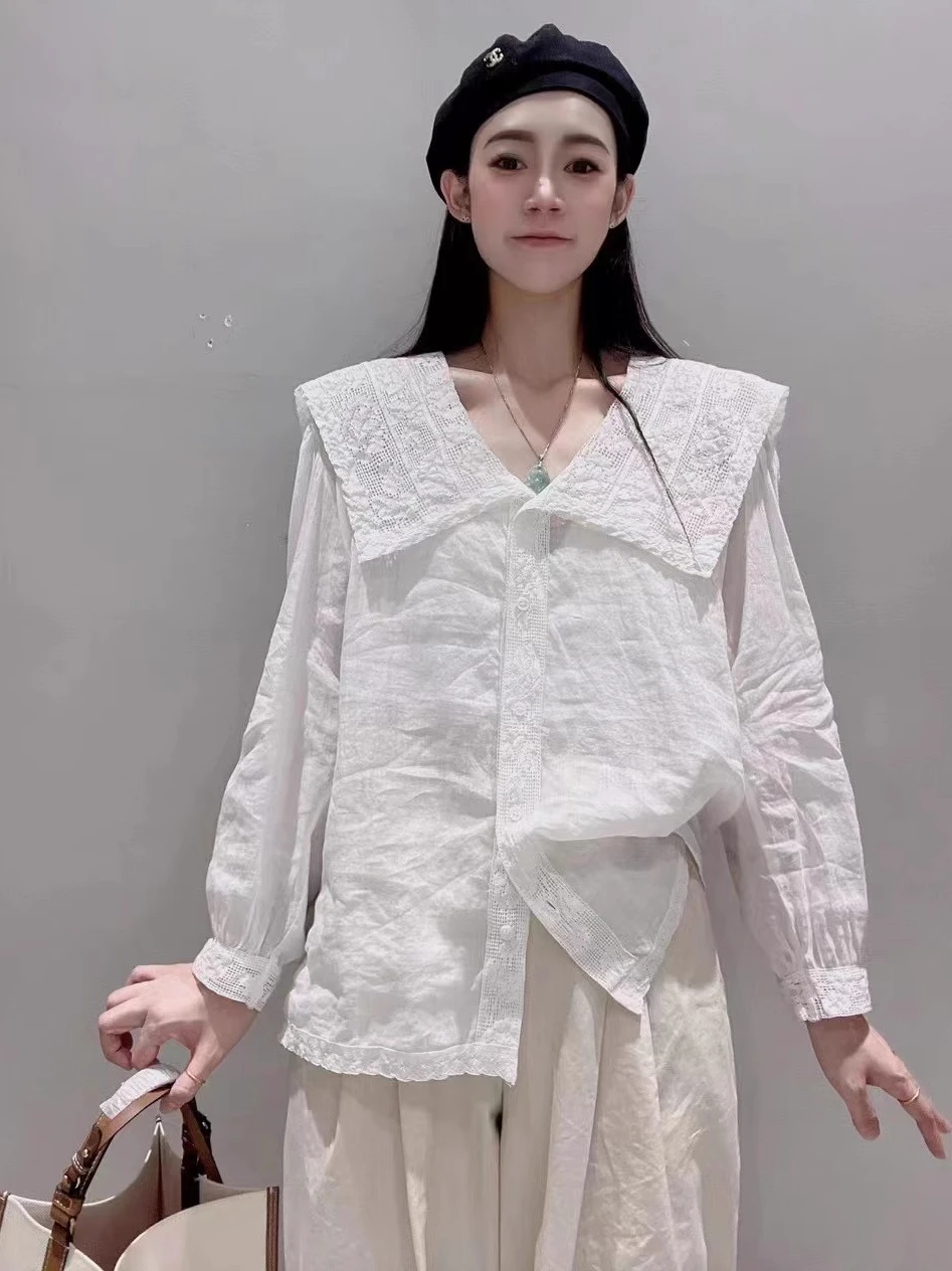 Plato Early Spring New Long Sleeve Cotton Linen Lace Doll Collar Silk White Shirt Women's Business Casual Pure Color
Plato Early Spring New Long Sleeve Cotton Linen Lace Doll Collar Silk White Shirt Women's Business Casual Pure Color