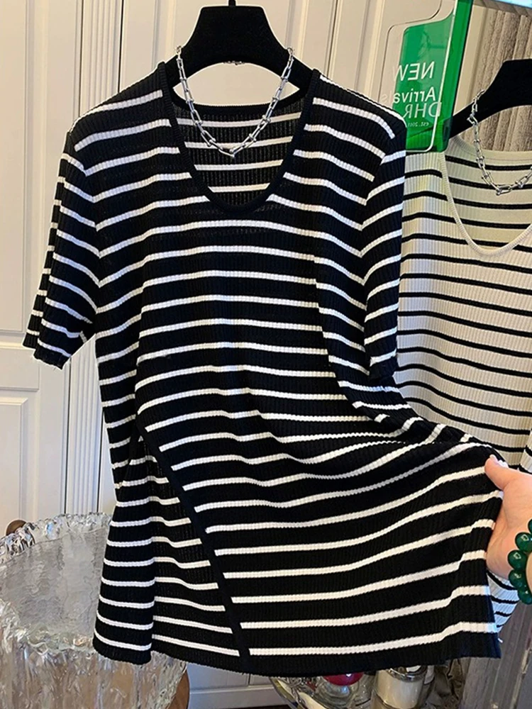 Summer Loose Casual Versatile Short Sleeve Knitted Shirt Color Block Striped Design Women's Top Comfortable Breathable Fashio...
Summer Loose Casual Versatile Short Sleeve Knitted Shirt Color Block Striped Design Women's Top Comfortable Breathable Fashio...
