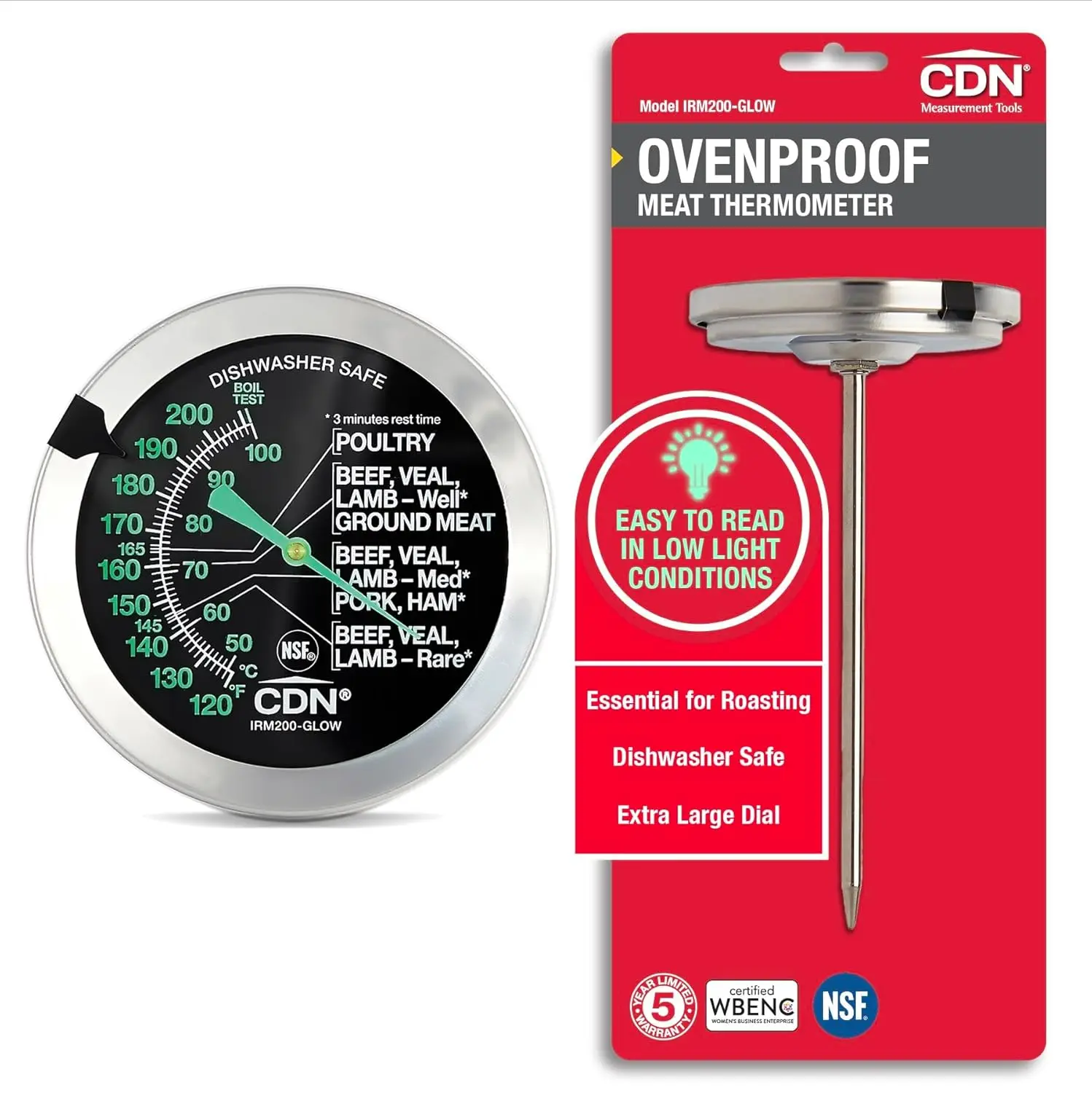 Ovenproof Meat Thermometer with Glow Dial - Easy-Read, Waterproof for Roasting, Poultry, Beef, BBQ
Ovenproof Meat Thermometer with Glow Dial - Easy-Read, Waterproof for Roasting, Poultry, Beef, BBQ