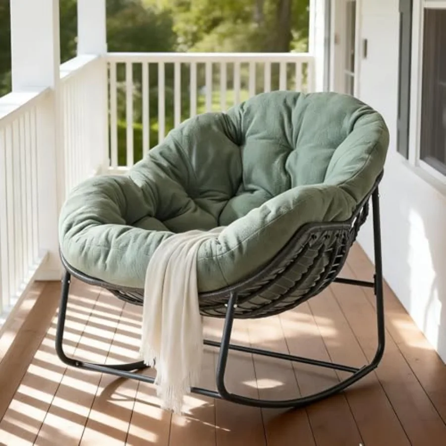 Oversized Outdoor Papasan Rocking Chair with Soft Cushion, Comfy Patio Egg Chair, Wicker Lounge Rocker for Balcony/Porch/Garden
Oversized Outdoor Papasan Rocking Chair with Soft Cushion, Comfy Patio Egg Chair, Wicker Lounge Rocker for Balcony/Porch/Garden