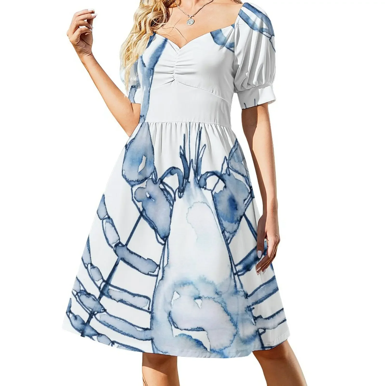 Coastal Lobster, Watercolor in Blues Short-Sleeved Dress Women's summer skirt summer dresses womens 2025 Dress
Coastal Lobster, Watercolor in Blues Short-Sleeved Dress Women's summer skirt summer dresses womens 2025 Dress