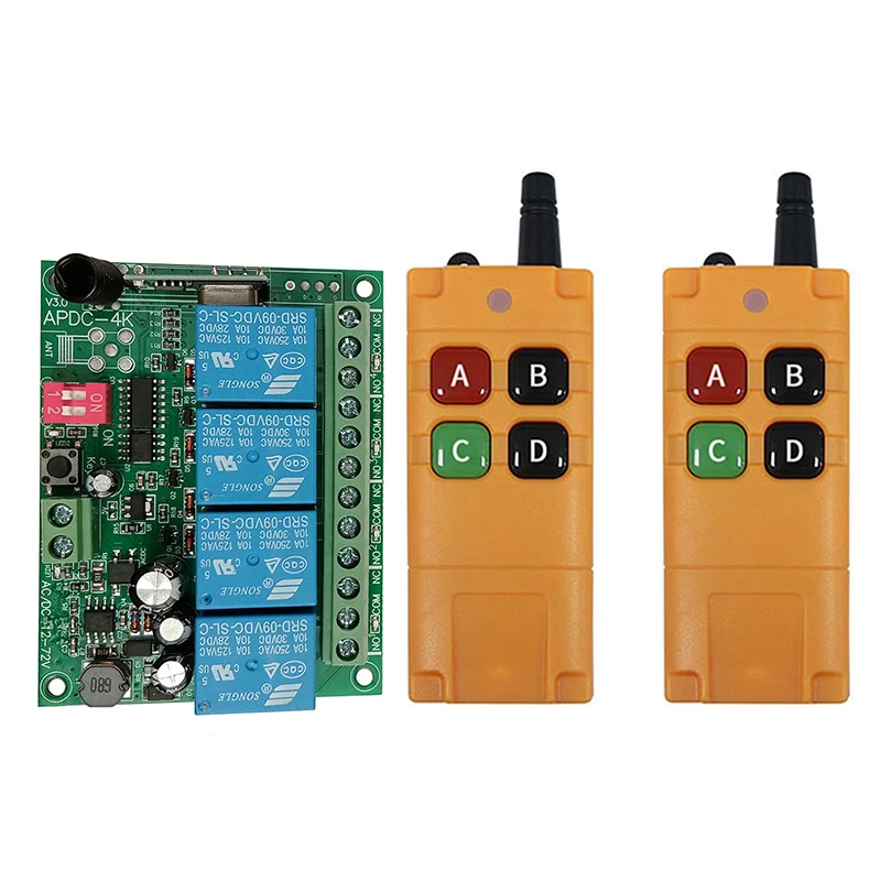433MHz Universal Wireless Remote Control DC12V24V36V72V4CH Relay Radio controller Receiver Module RF Switch & Gate Garage opener
433MHz Universal Wireless Remote Control DC12V24V36V72V4CH Relay Radio controller Receiver Module RF Switch & Gate Garage opener