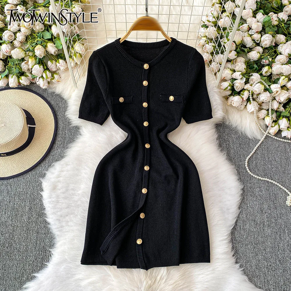 TWOTWINSTYLE Casual Slimming Solid Dresses For Women Round Neck Short Sleeve High Waist Elegant Dress Female Fashion KDR541938
TWOTWINSTYLE Casual Slimming Solid Dresses For Women Round Neck Short Sleeve High Waist Elegant Dress Female Fashion KDR541938