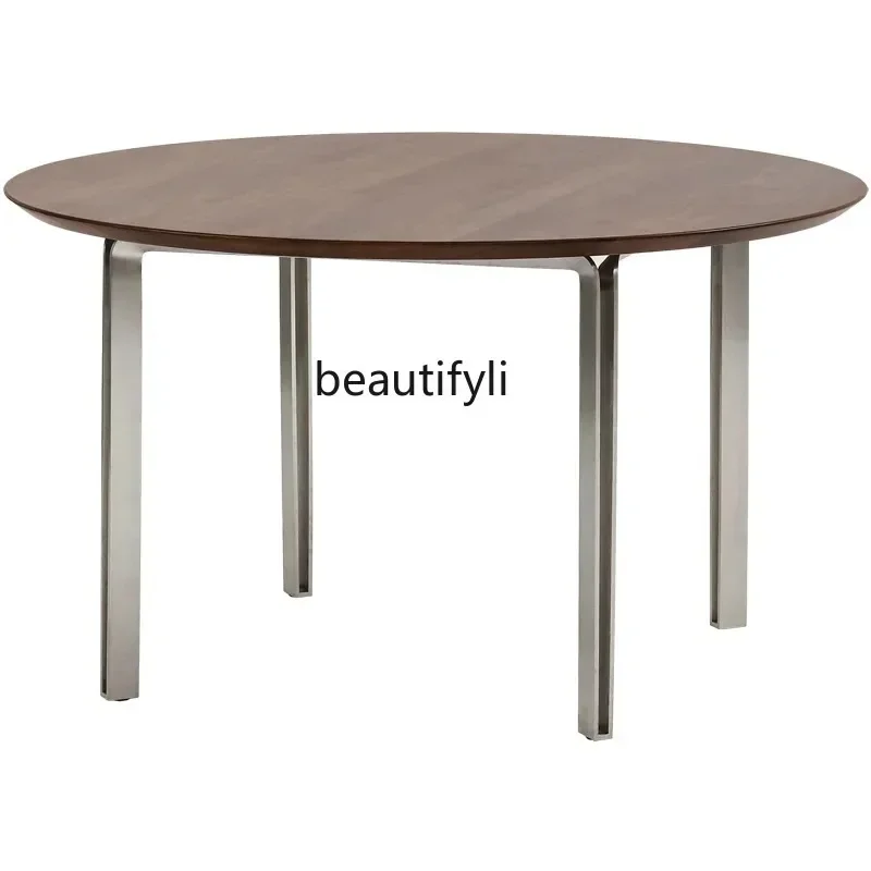 TTT Solid wood retro round table walnut small apartment dining table medieval negotiation table stainless steel
TTT Solid wood retro round table walnut small apartment dining table medieval negotiation table stainless steel