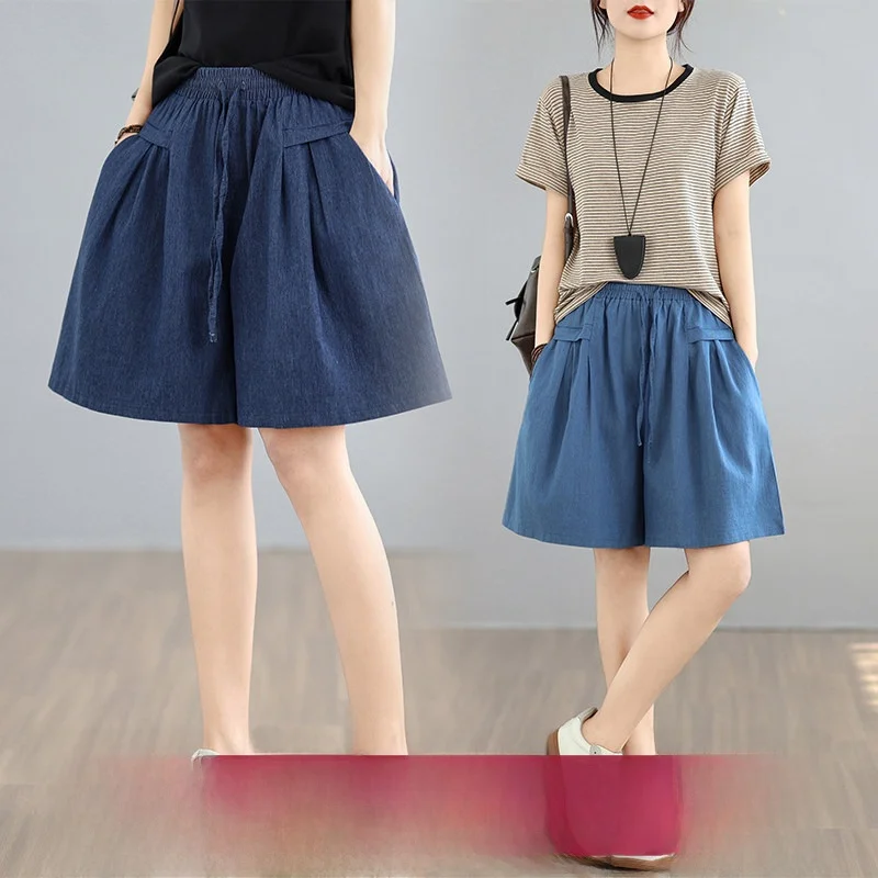 Summer Loose Fit Slimming Thin Denim Shorts Women's Wide Leg Pants Artistic Five-Quarter Length Cotton Polyester Blend
Summer Loose Fit Slimming Thin Denim Shorts Women's Wide Leg Pants Artistic Five-Quarter Length Cotton Polyester Blend