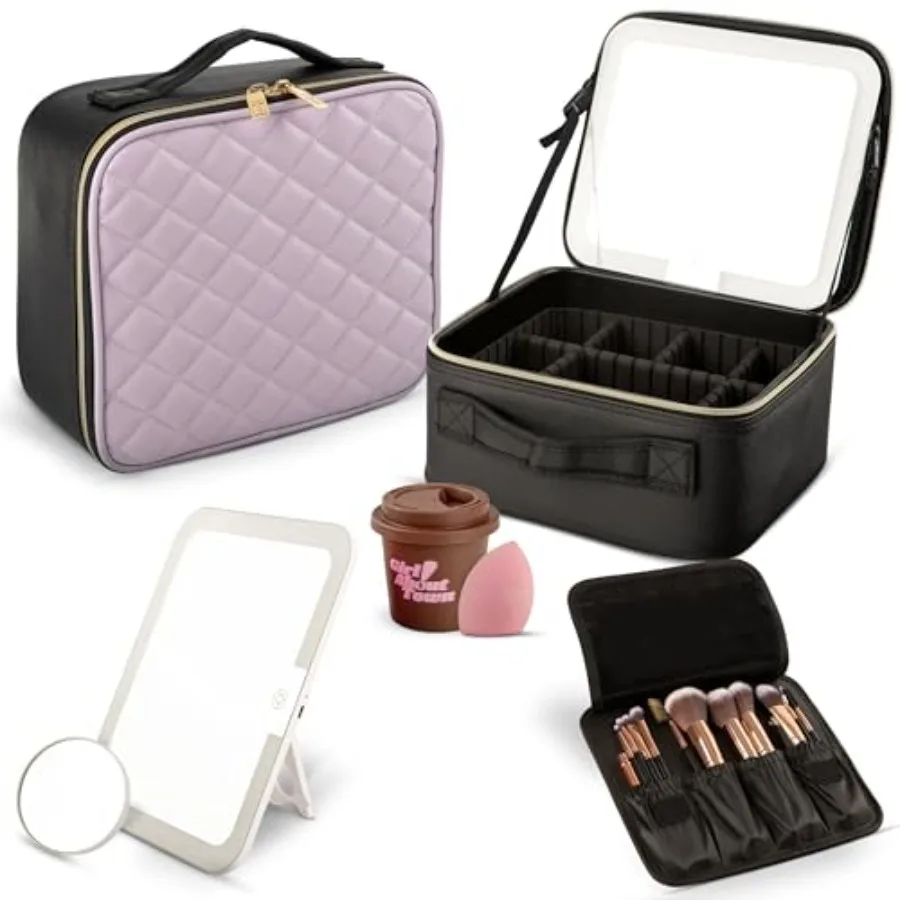 Travel Makeup Bag with LED Mirror - LED Makeup Bag with 10x Magnifier Mirror and Beauty Blender Included - Water-Resistant and
Travel Makeup Bag with LED Mirror - LED Makeup Bag with 10x Magnifier Mirror and Beauty Blender Included - Water-Resistant and