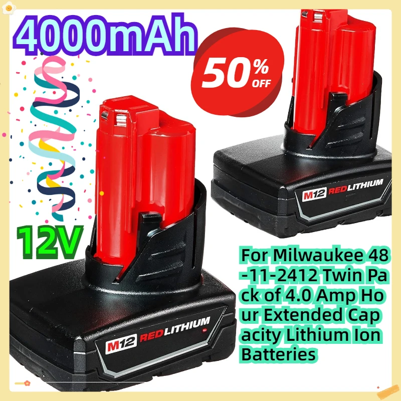 For Milwaukee 48-11-2412 Twin Pack of 4.0 Amp Hour Extended Capacity 12V Lithium Ion Batteries
For Milwaukee 48-11-2412 Twin Pack of 4.0 Amp Hour Extended Capacity 12V Lithium Ion Batteries