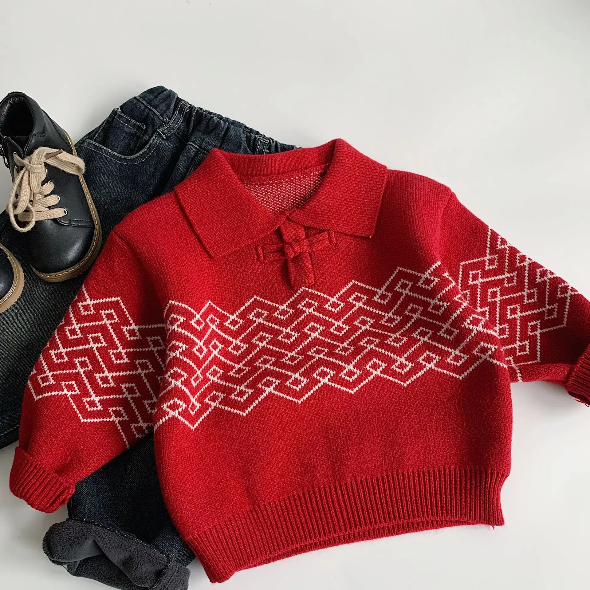 Children's Sweater Spring New Lapel Fashion Boy Chinese Buckle Lapel Red Sweater
Children's Sweater Spring New Lapel Fashion Boy Chinese Buckle Lapel Red Sweater