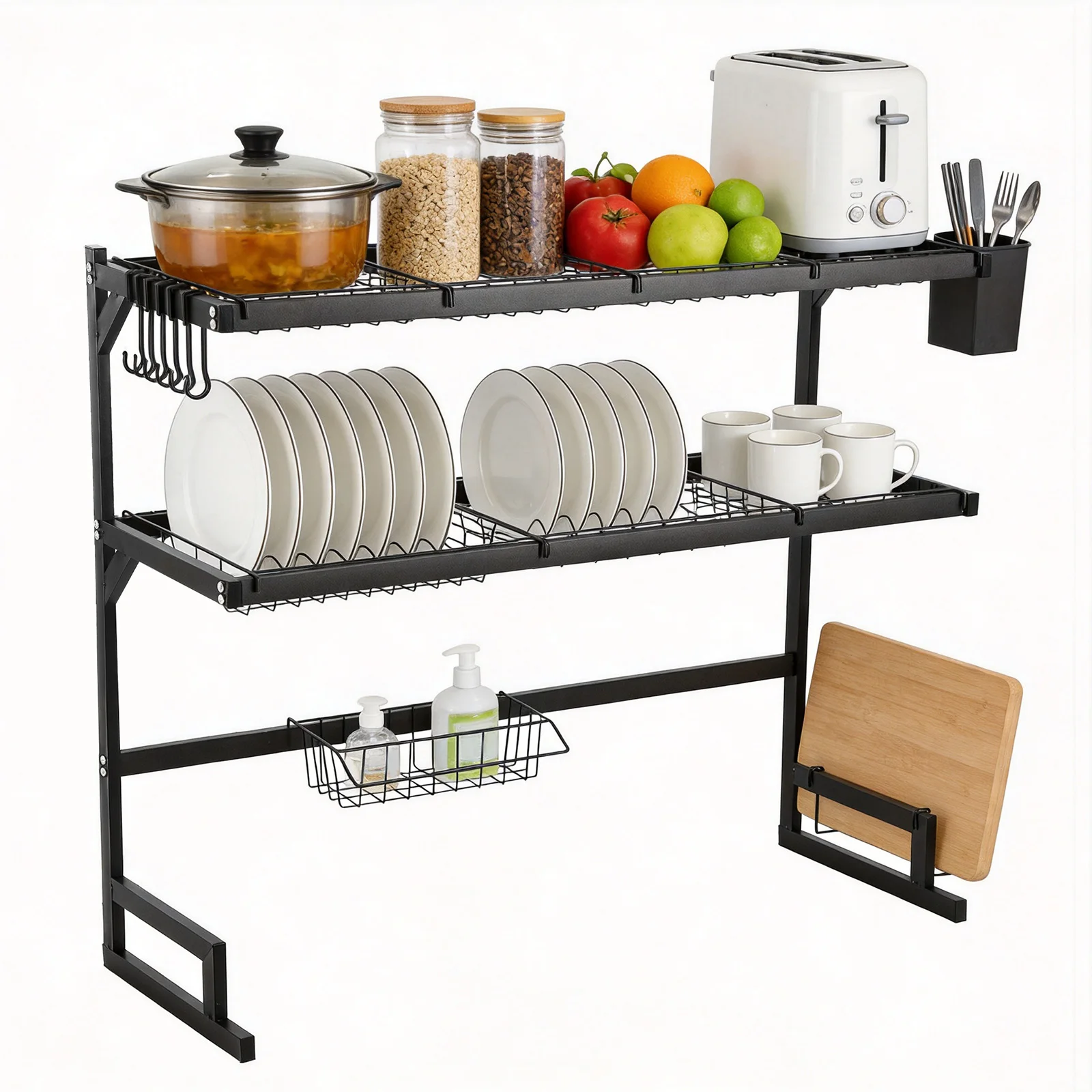 85CM Over The Sink Dish Drying Rack Multifunctional 2 Tier Large Dish Rack Utensil Storage Holder for Draining & Storing Dishes
85CM Over The Sink Dish Drying Rack Multifunctional 2 Tier Large Dish Rack Utensil Storage Holder for Draining & Storing Dishes