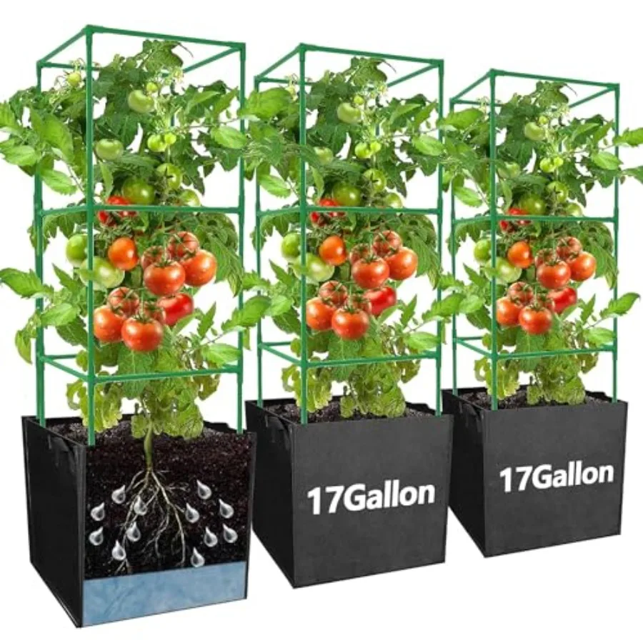 3 Packs 47 x 16 x 16 Inch Garden Tomato Cages with 17 Gallon Grow Bags- Square Plant Support Trellis Assembled with Planter Bag
3 Packs 47 x 16 x 16 Inch Garden Tomato Cages with 17 Gallon Grow Bags- Square Plant Support Trellis Assembled with Planter Bag