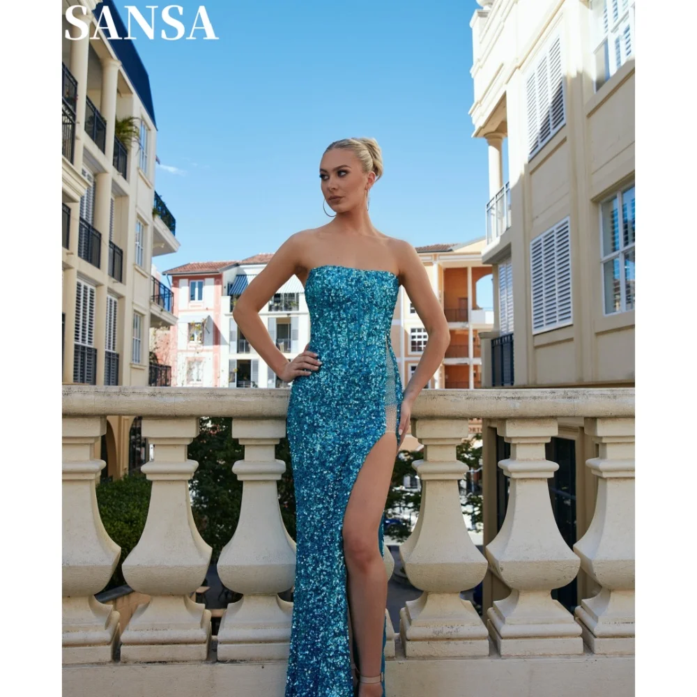 Sansa Gorgous A-line Glitter Sequin Evening Dress Customized Strapless Floor-Length Wedding Dress Side Splite vestidos de fiesta
Sansa Gorgous A-line Glitter Sequin Evening Dress Customized Strapless Floor-Length Wedding Dress Side Splite vestidos de fiesta