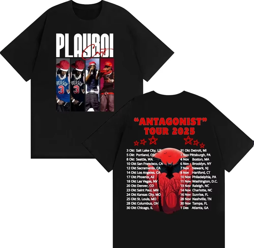 Рэпер Playboi Carti Antagonist Tour 2025, футболки с графическим рисунком, мужская одежда, футболка в стиле Харадзюку в стиле хип-хоп, футболки высокого качества из 100% хлопка
Рэпер Playboi Carti Antagonist Tour 2025, футболки с графическим рисунком, мужская одежда, футболка в стиле Харадзюку в стиле хип-хоп, футболки высокого качества из 100% хлопка