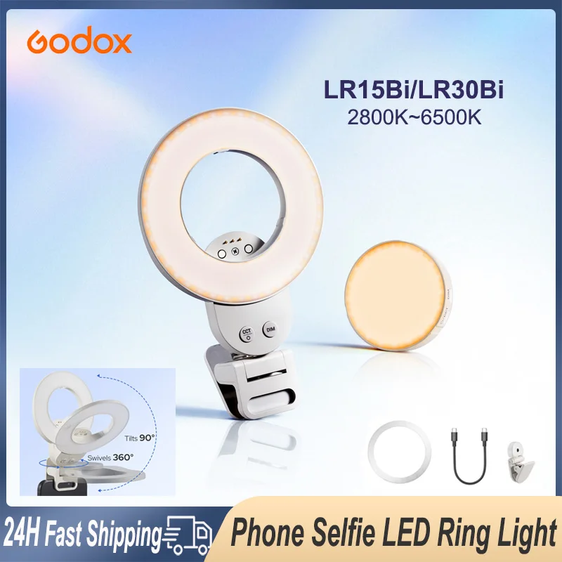 Godox LR15Bi/LR30Bi Litemons Magnetic Selfie LED Ring Light Bi-Color 2800-6500k Mobile Phone Fill Flash Light With Mirror Clip
Godox LR15Bi/LR30Bi Litemons Magnetic Selfie LED Ring Light Bi-Color 2800-6500k Mobile Phone Fill Flash Light With Mirror Clip