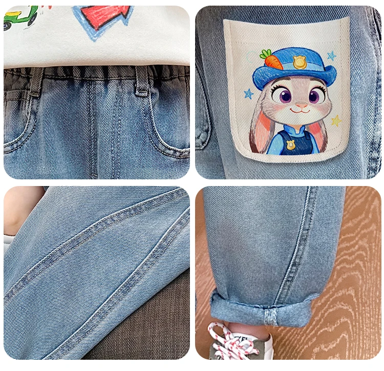 Милые джинсы для девочек с мультяшным дизайном Джуди Кролик, весенняя новинка, широкие джинсовые брюки для маленьких девочек в стиле «папины джинсы» с мультяшным принтом
Милые джинсы для девочек с мультяшным дизайном Джуди Кролик, весенняя новинка, широкие джинсовые брюки для маленьких девочек в стиле «папины джинсы» с мультяшным принтом