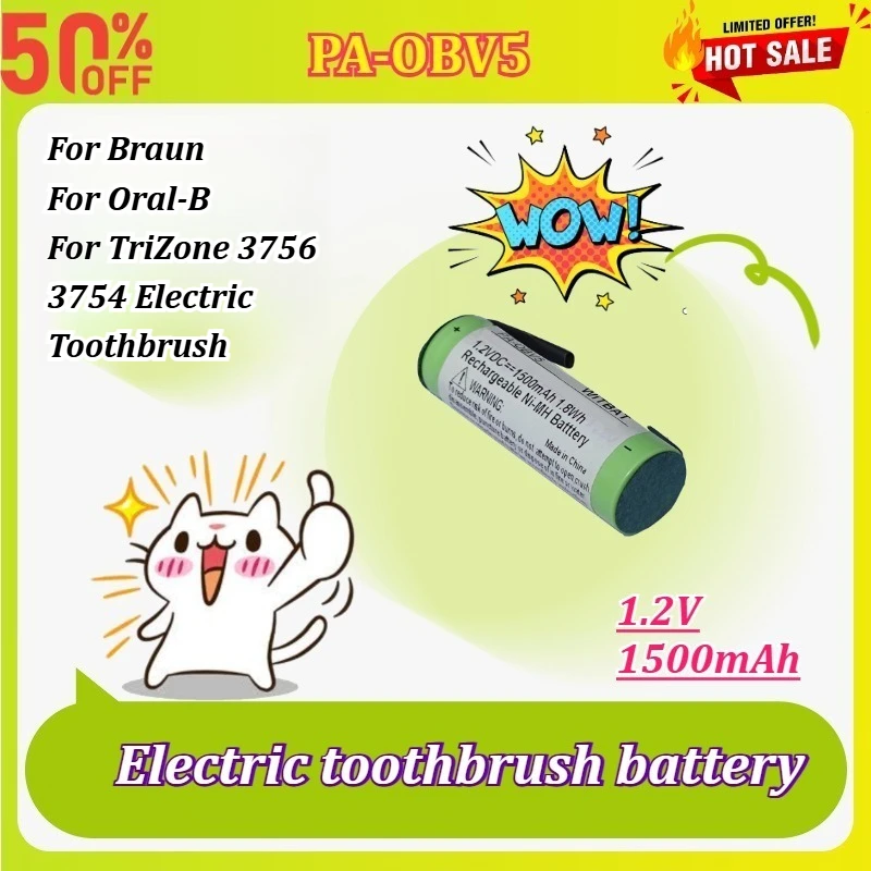 PA-OBV5 1.2V 1500mAh 1.8Wh Ni-MH Rechargeable Battery Replacement for Braun for Oral-B for TriZone 3756 3754 Electric Toothbrush
PA-OBV5 1.2V 1500mAh 1.8Wh Ni-MH Rechargeable Battery Replacement for Braun for Oral-B for TriZone 3756 3754 Electric Toothbrush