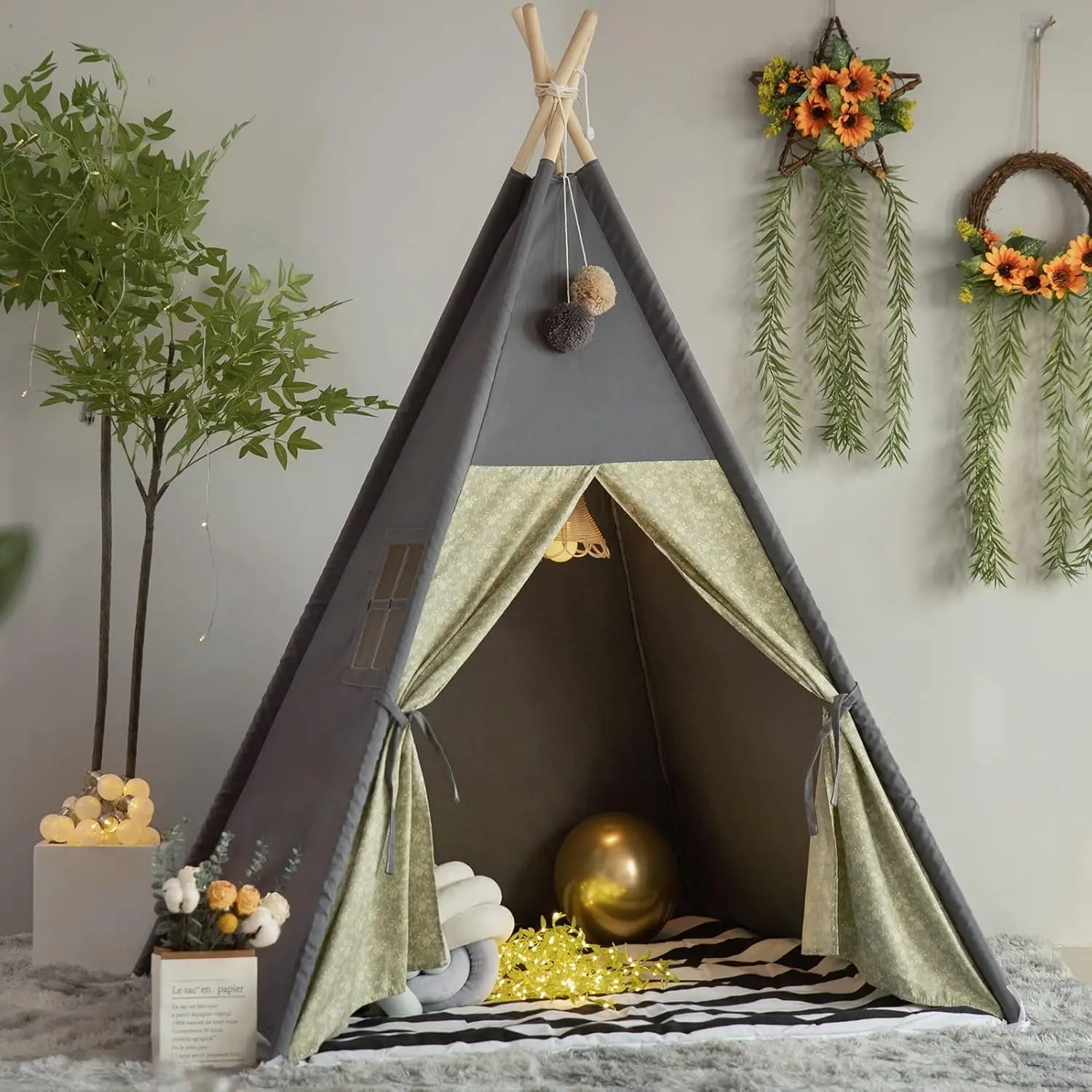 Tent for Kids Stripe Padded Mat Foldable Dark Tone Grey Play Tents for Girl and Boy with Carry Case Wooden Pole Printing
Tent for Kids Stripe Padded Mat Foldable Dark Tone Grey Play Tents for Girl and Boy with Carry Case Wooden Pole Printing