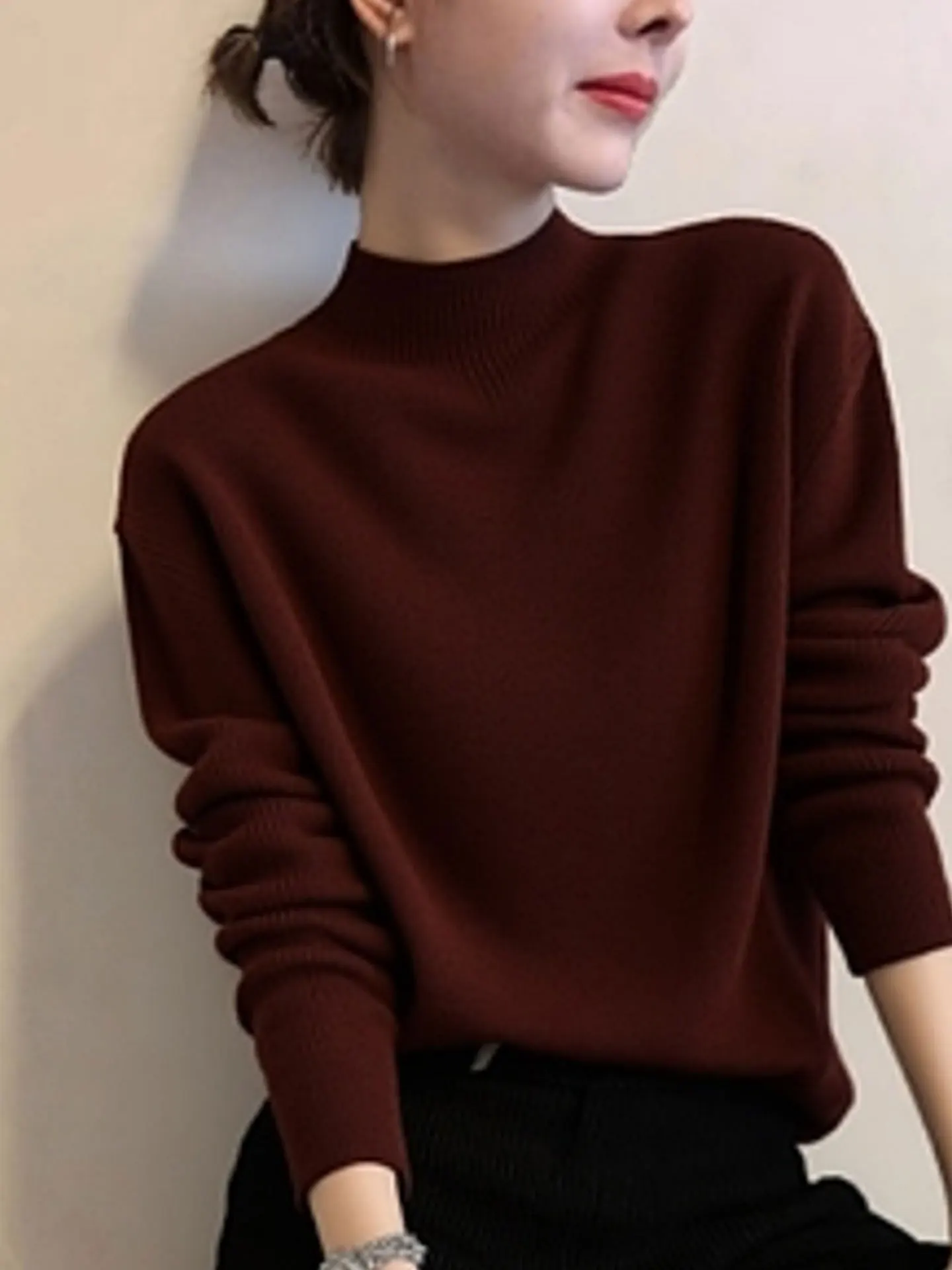 Ele Pure Color Long Sve f High Ne Knitted Sweater Winter Sle Lazy Faion Base Layer Top for Women Commute Wear
Ele Pure Color Long Sve f High Ne Knitted Sweater Winter Sle Lazy Faion Base Layer Top for Women Commute Wear