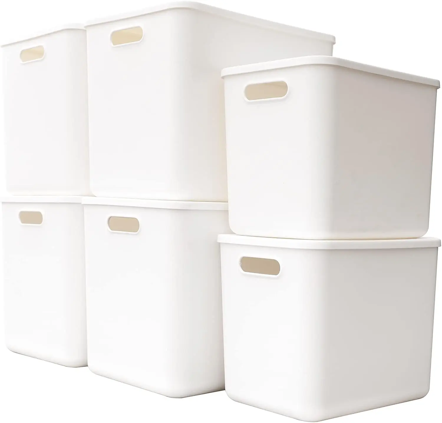 White Plastic Storage Baskets with Lids, 6-Pack Organizer for Home Office Shelves
White Plastic Storage Baskets with Lids, 6-Pack Organizer for Home Office Shelves
