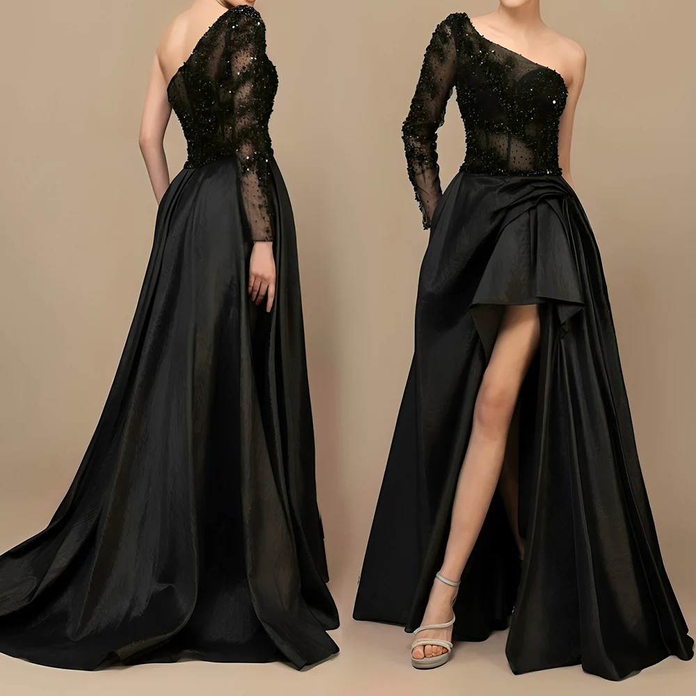 Customized A-line Evening Dresses Floor-length One-shoulder Full Sleeve Prom Gown Simple Fashion Sequined Draped Party Gown
Customized A-line Evening Dresses Floor-length One-shoulder Full Sleeve Prom Gown Simple Fashion Sequined Draped Party Gown