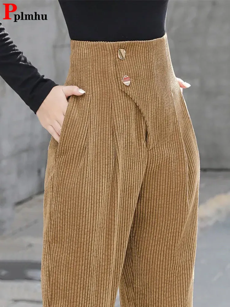 

Spring Fall High Waist Corduroy Harem Pants Korean Fashion Womens Pencil Pantalones Vintage Baggy Moms Spodnie Casual Trousers