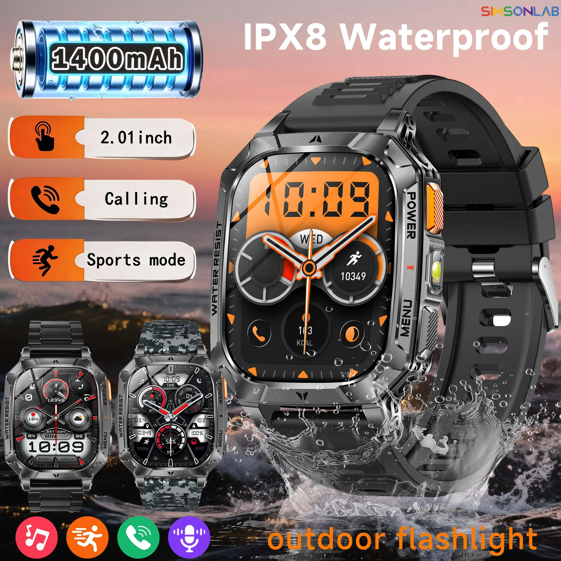1400 mAh Outdoors Sports Smart Watch 2.01 inch HD Screen LED Flashlight Bluetooth Talking Smart Watch for Men Women Holiday Gift
1400 mAh Outdoors Sports Smart Watch 2.01 inch HD Screen LED Flashlight Bluetooth Talking Smart Watch for Men Women Holiday Gift
