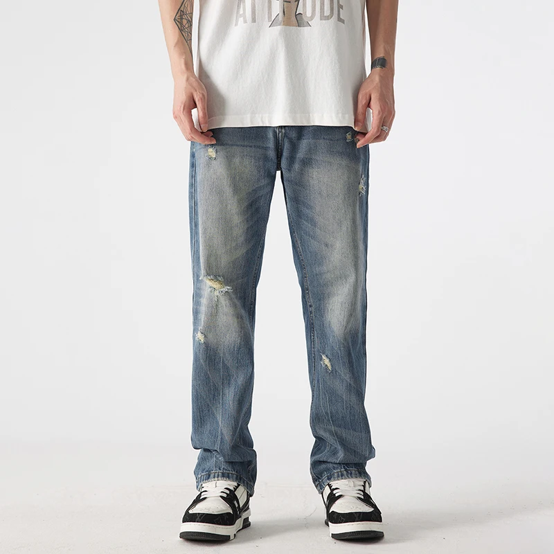 American high-end broken hole jeans men's new high-street trend loose straight draping wide-legged casual versatile pants
American high-end broken hole jeans men's new high-street trend loose straight draping wide-legged casual versatile pants