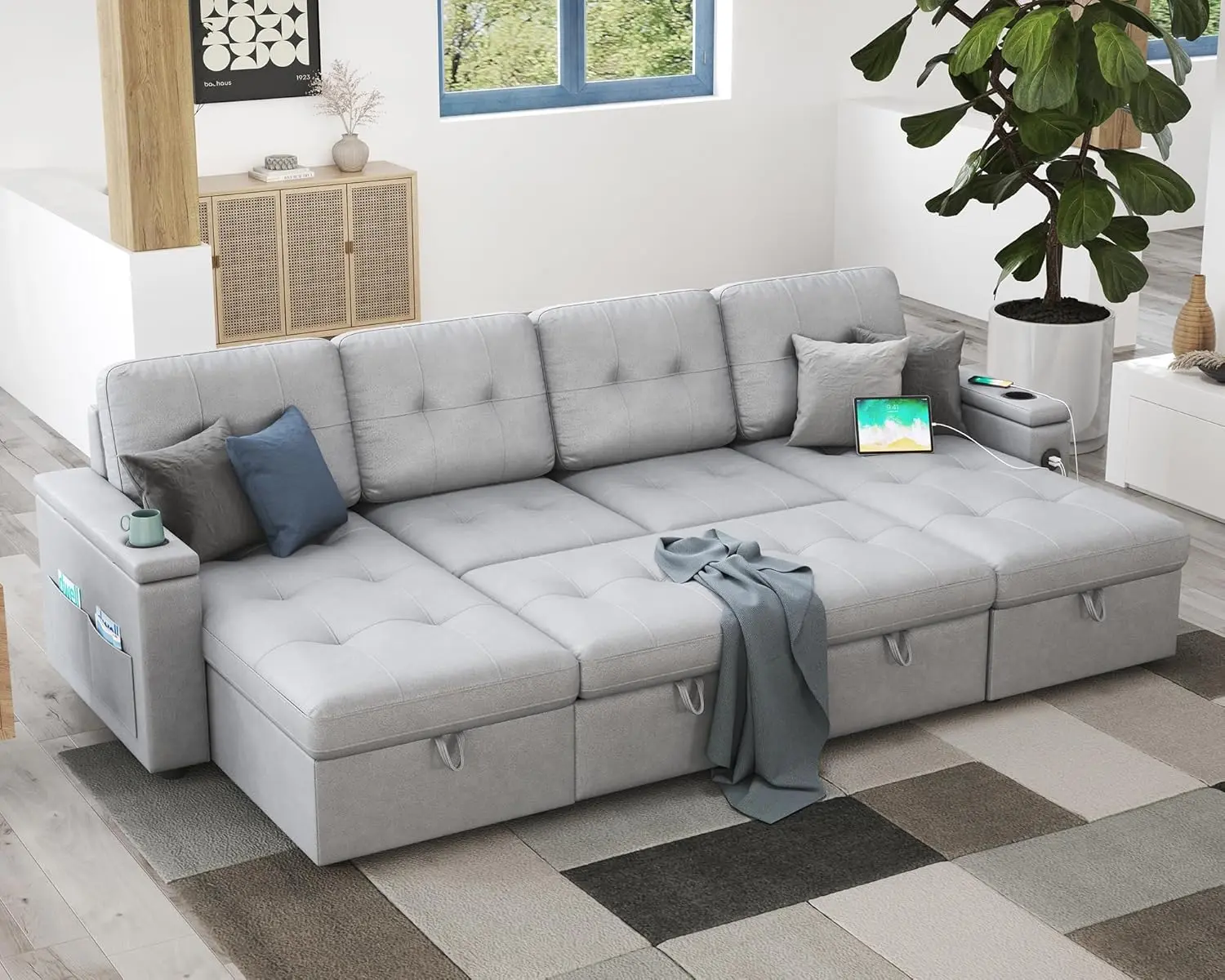 Sleeper Sofa, Pull Out Sofa Bed with Dual Storage Chaise, Sofa Bed with 2 USB Ports & Cup Holders
Sleeper Sofa, Pull Out Sofa Bed with Dual Storage Chaise, Sofa Bed with 2 USB Ports & Cup Holders