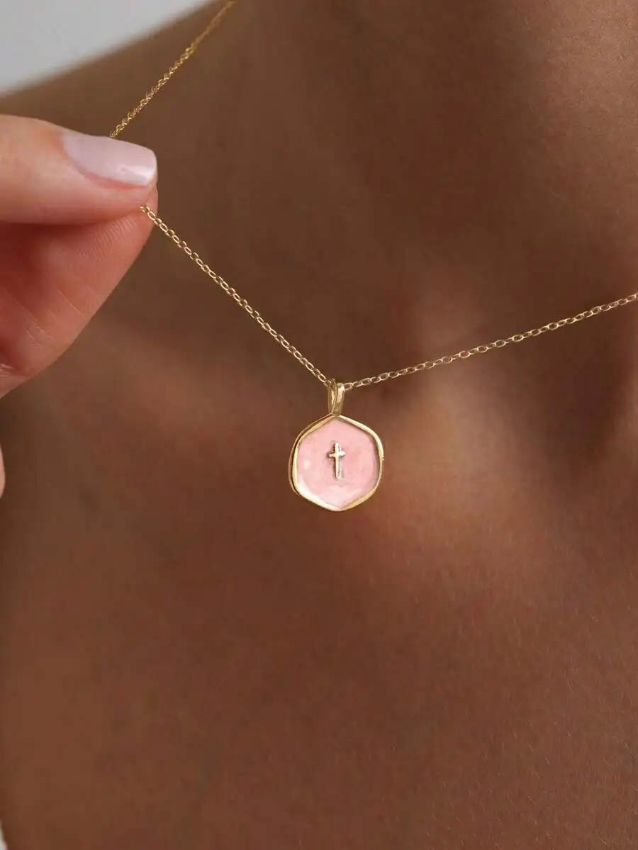 Delicate Pink Enamel Cross Pendant Necklace For Women Minimalist Religious Jewelry
Delicate Pink Enamel Cross Pendant Necklace For Women Minimalist Religious Jewelry
