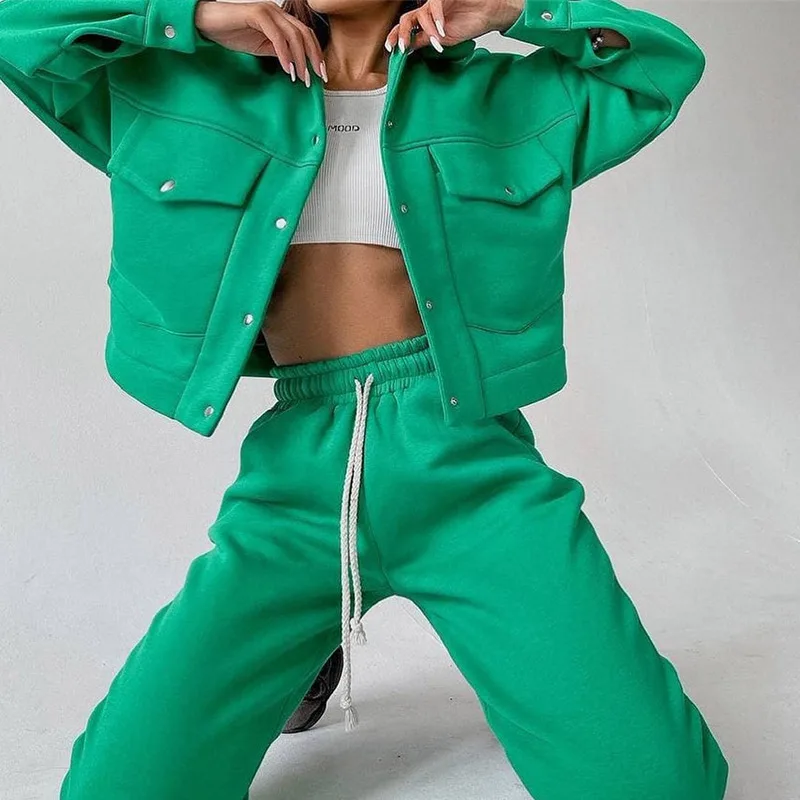 Women Tracksuit Set Casual Two Piece Sets Fashion Female Streetwear Turn Down Collar Jacket And Drawstring Trouser Suit Outfits
Women Tracksuit Set Casual Two Piece Sets Fashion Female Streetwear Turn Down Collar Jacket And Drawstring Trouser Suit Outfits