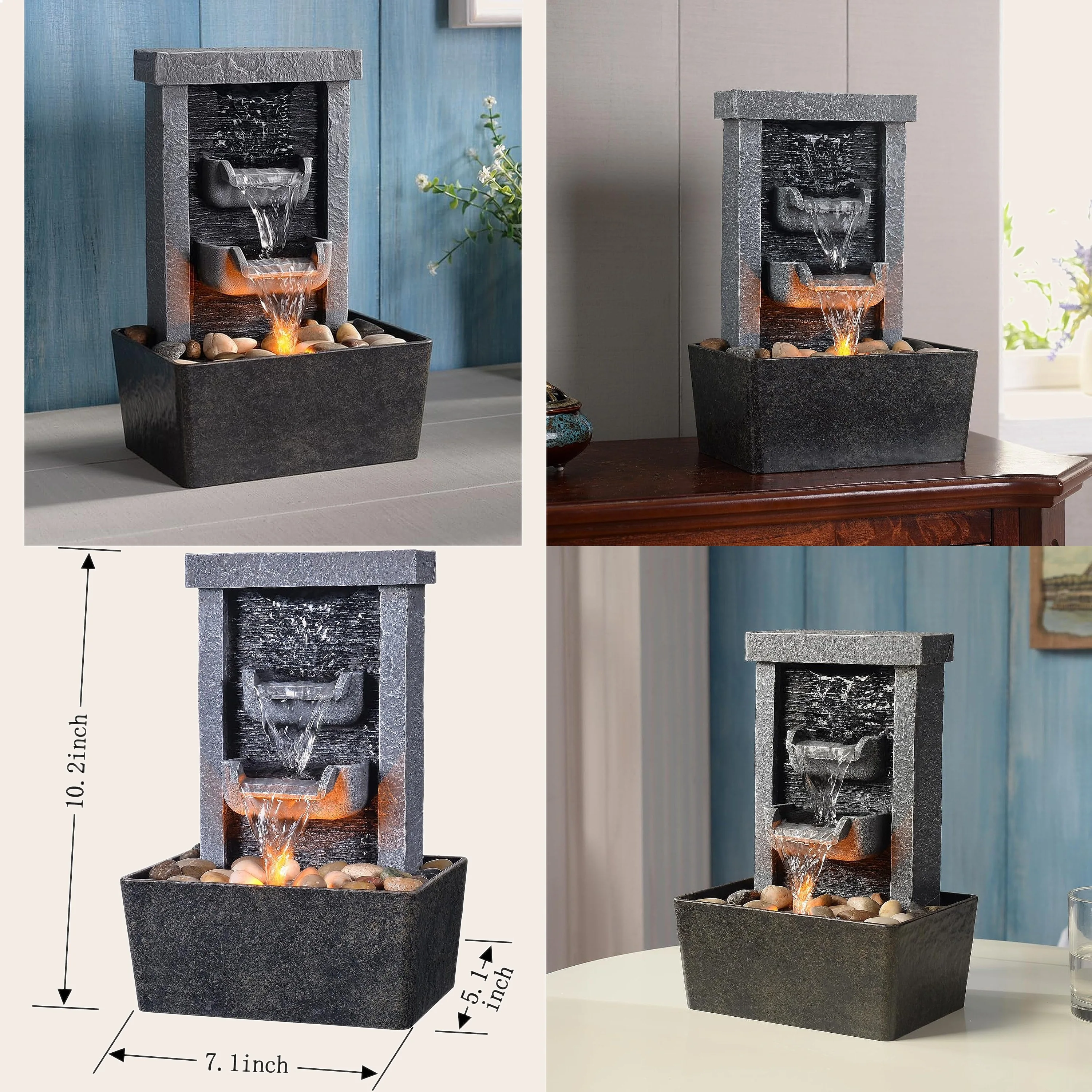 10.3 Inch Indoor Waterfall Fountain with Reflective Light, River Rocks, Quiet Pump for Home Office Relaxation
10.3 Inch Indoor Waterfall Fountain with Reflective Light, River Rocks, Quiet Pump for Home Office Relaxation
