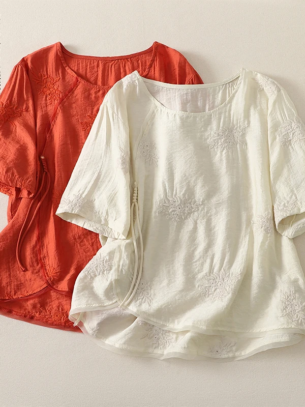 Elegant Silk Linen Embroidered Tunic Top round Neck Side Button Design Casual Summer Fashion for plus Size Women
Elegant Silk Linen Embroidered Tunic Top round Neck Side Button Design Casual Summer Fashion for plus Size Women