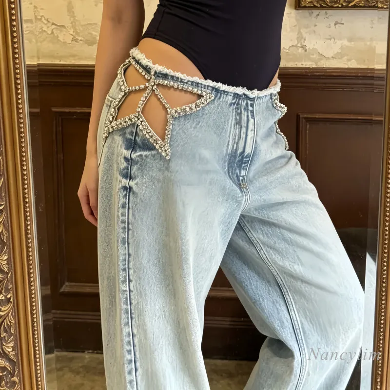 American Retro Star Hot Diamond Jeans, Women's Summer Sexy Hollow Waist Raw Edge Loose Good-looking Wide-leg Pants, Denim Trend
American Retro Star Hot Diamond Jeans, Women's Summer Sexy Hollow Waist Raw Edge Loose Good-looking Wide-leg Pants, Denim Trend