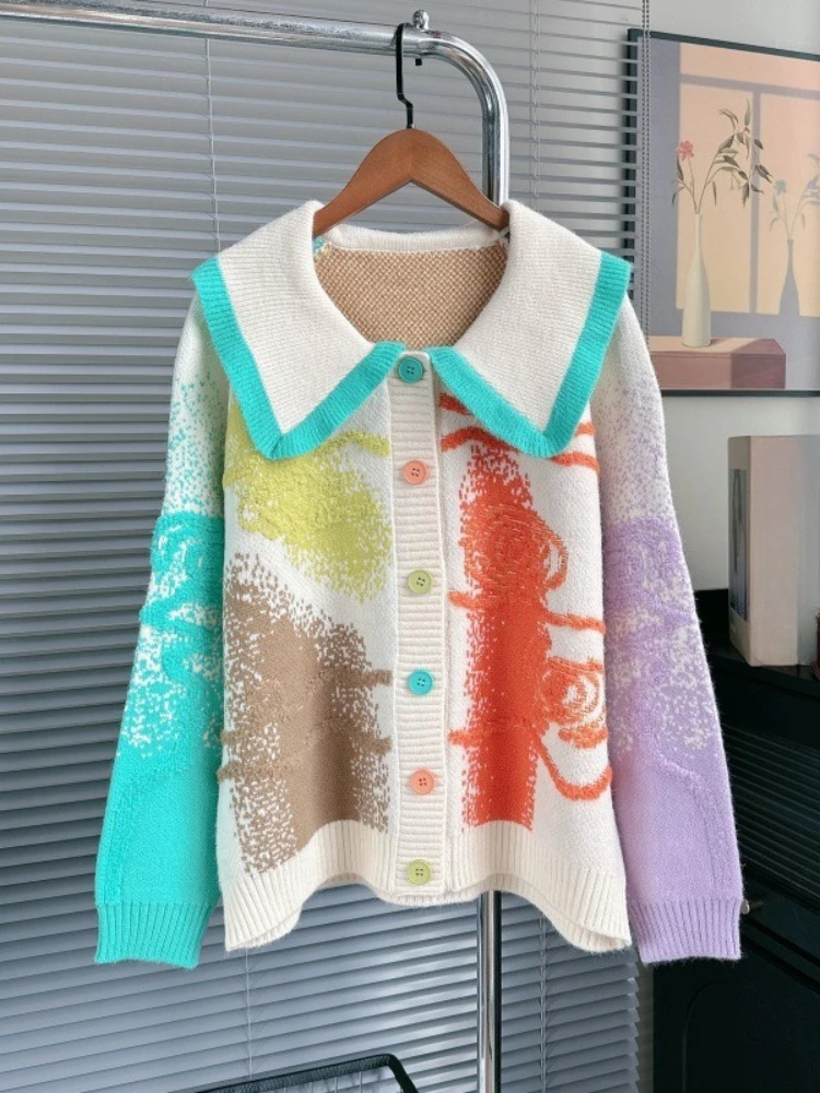 Fashion Sweet Preppy Style Sweaters Peter Pan Collar Single Breasted Contrast Color Cardigan Loose Knit Tops 2025 Women Clothing
Fashion Sweet Preppy Style Sweaters Peter Pan Collar Single Breasted Contrast Color Cardigan Loose Knit Tops 2025 Women Clothing