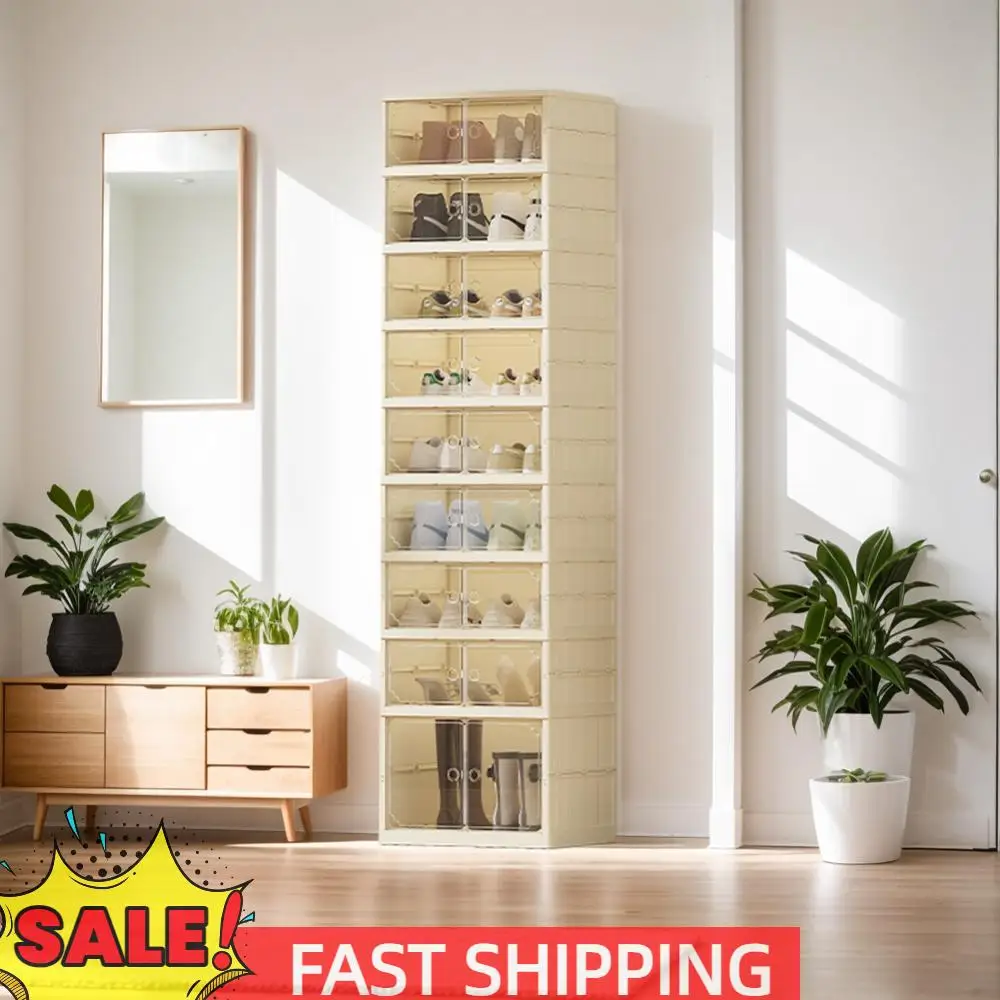 Clear Shoe Storage Cabinet Foldable 8 Layers Shoe Container Box Easy Assembly Large Size Shoe Rack Stackable Shoe Rack Organizer