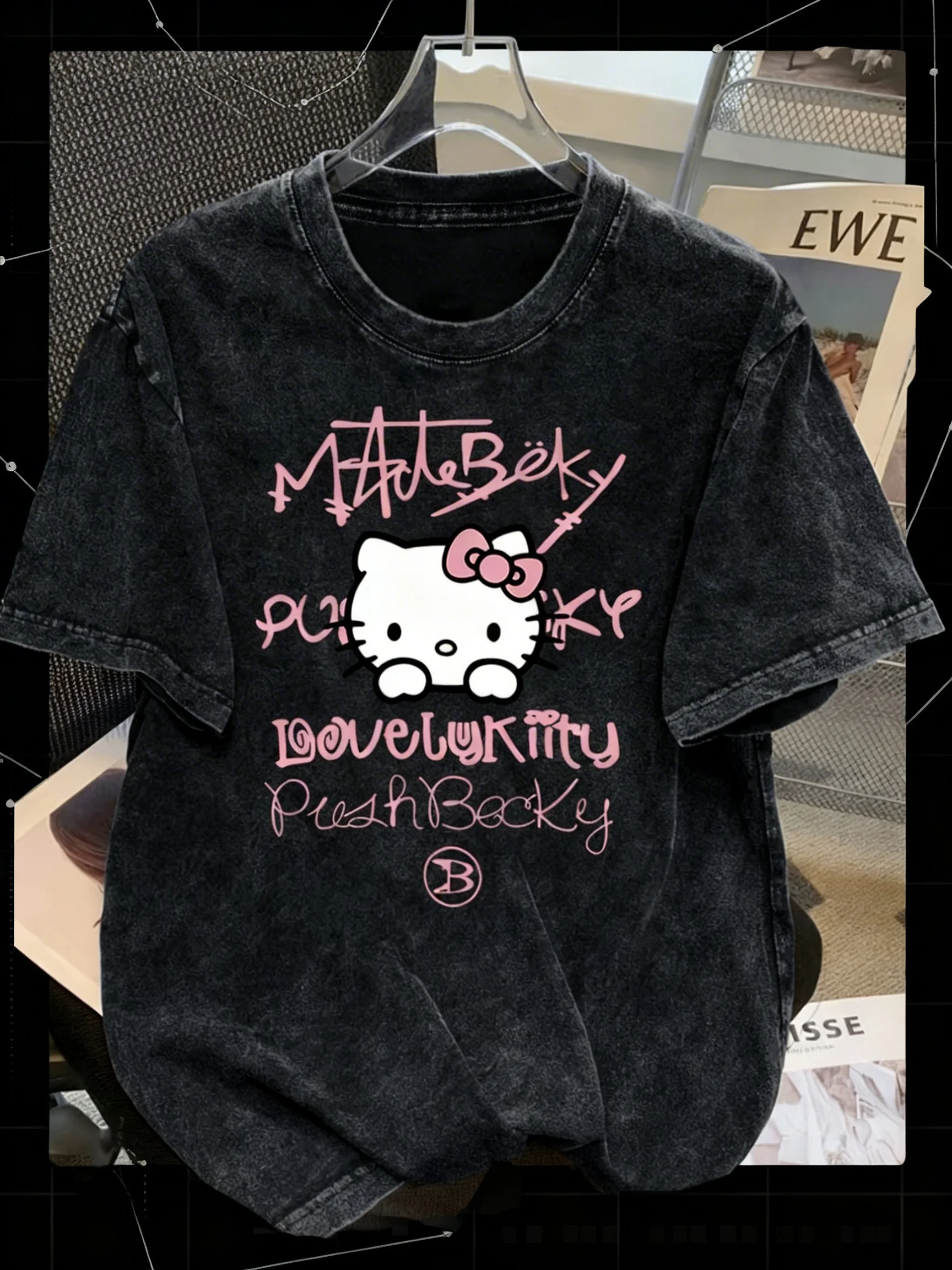 Sanrio Washed Fashionable Short Sleeved T-Shirt for Women, Retro Distressed Pure T-Shirt, Summer Cartoon Printed Cosplay T-Shirt
Sanrio Washed Fashionable Short Sleeved T-Shirt for Women, Retro Distressed Pure T-Shirt, Summer Cartoon Printed Cosplay T-Shirt