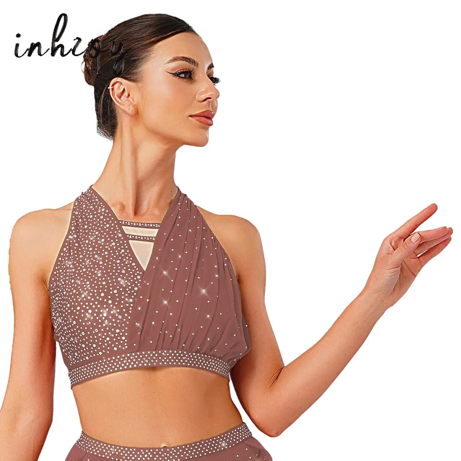 Womens Sparkly Rhinestone Dance Crop Tops Sleeveless Strappy Back Ruched Chiffon Crop Blouses Dancewear for Ballet Latin Tango
Womens Sparkly Rhinestone Dance Crop Tops Sleeveless Strappy Back Ruched Chiffon Crop Blouses Dancewear for Ballet Latin Tango