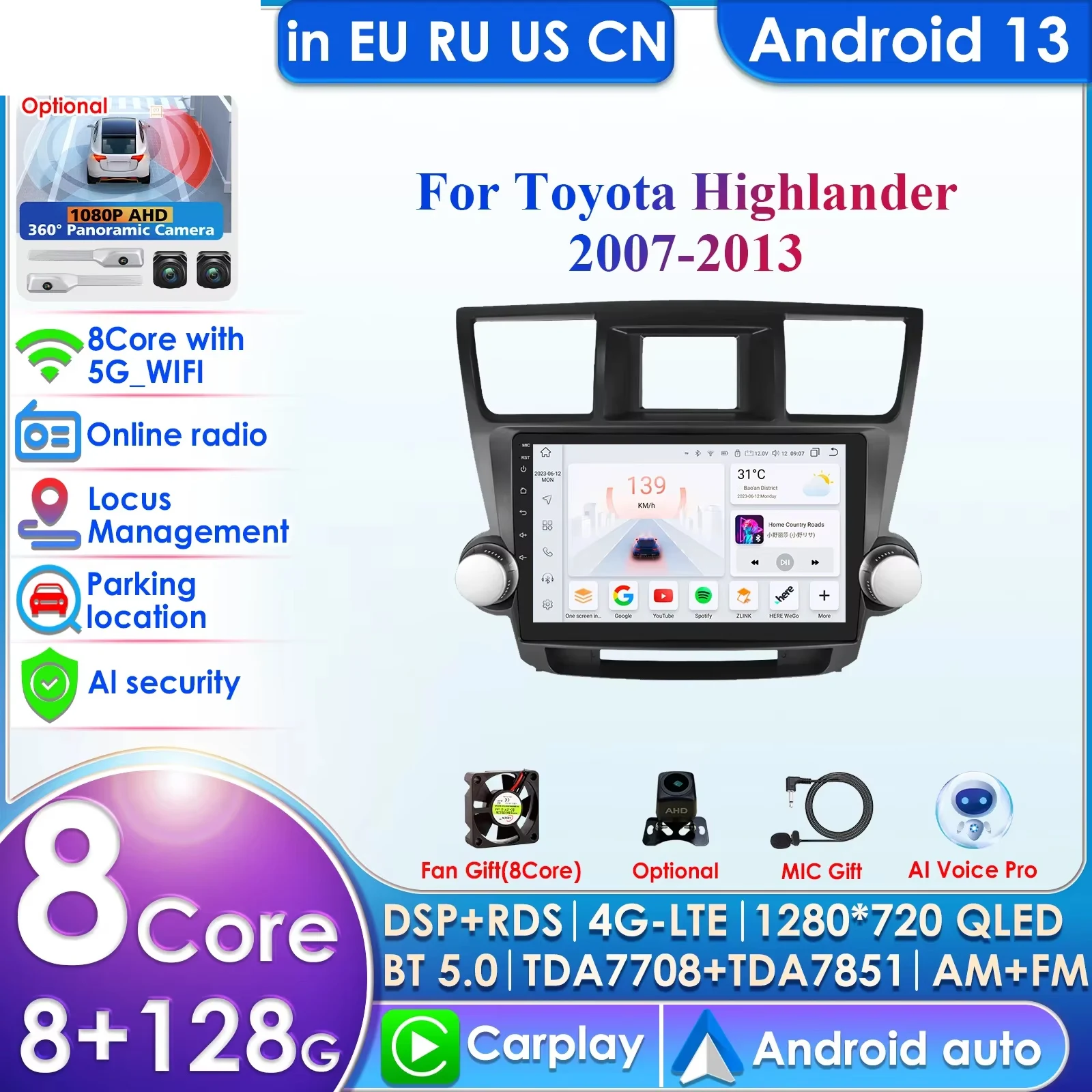 Hizpo 9'' Wireless Carplay Android Auto Car Multimedia Player for Toyota Highlander 2007 - 2013 Carplay 4G Autoradio 360° Camera
Hizpo 9'' Wireless Carplay Android Auto Car Multimedia Player for Toyota Highlander 2007 - 2013 Carplay 4G Autoradio 360° Camera