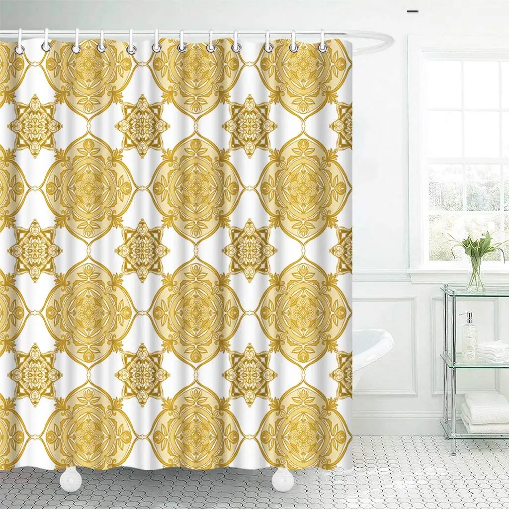 Mandala Shower Curtain Vintage Golden Flowers Boho Geometric Pattern Bathroom Decor Traditional Exotic with Hooks Bath Curtains
Mandala Shower Curtain Vintage Golden Flowers Boho Geometric Pattern Bathroom Decor Traditional Exotic with Hooks Bath Curtains