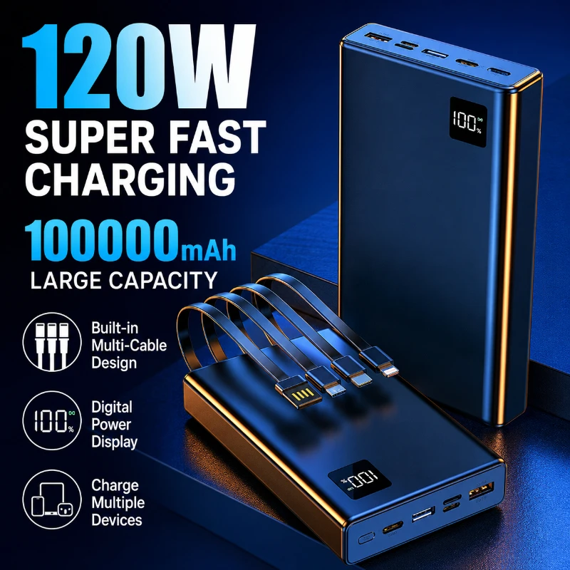 Super Fast Charge 120W Power Bank Suitable 100Ah for 220V Ultra Large Capacity Long Range Mobile Power Bank
Super Fast Charge 120W Power Bank Suitable 100Ah for 220V Ultra Large Capacity Long Range Mobile Power Bank