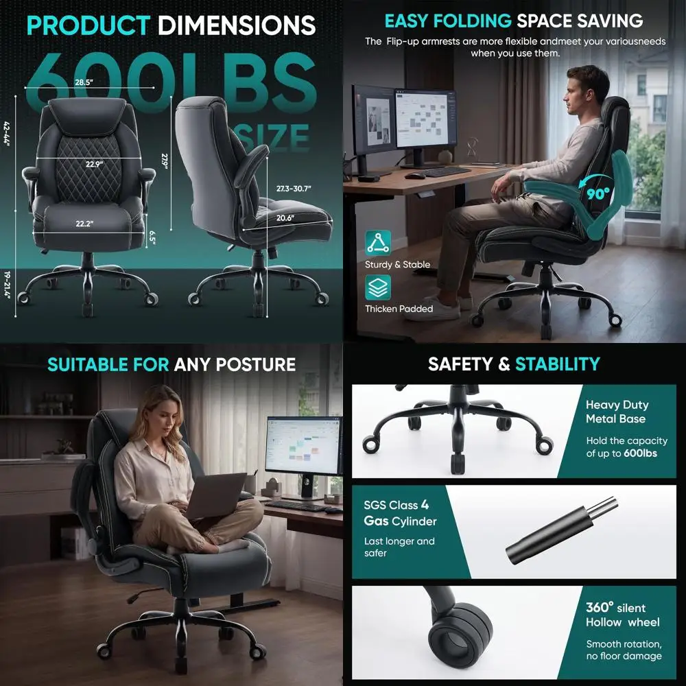 Ergonomic Heavy-Duty Office Chair for 600lbs, Adjustable Armrests, Wide Seat, PU Leather, Comfortable for Large Individuals
Ergonomic Heavy-Duty Office Chair for 600lbs, Adjustable Armrests, Wide Seat, PU Leather, Comfortable for Large Individuals