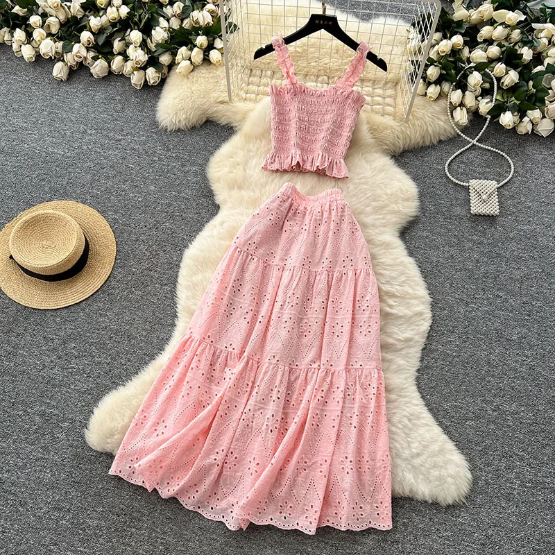 Summer Sweet Black Fungus Edge Camisole Top Skirt Set for Women's New Cotton Embroidery Sexy Beach Style Two-piece Set C515
Summer Sweet Black Fungus Edge Camisole Top Skirt Set for Women's New Cotton Embroidery Sexy Beach Style Two-piece Set C515