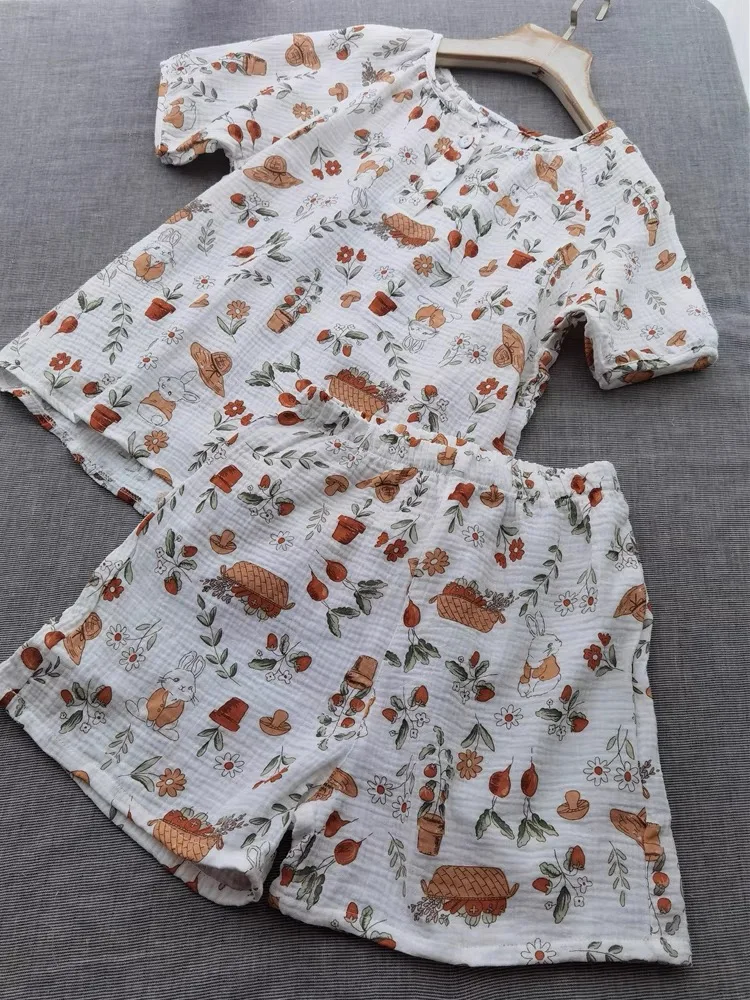 Женская летняя пижама из чистого хлопка с коротким рукавом, повседневные шорты, топ с милым принтом и круглым вырезом, домашняя одежда для девочек
Женская летняя пижама из чистого хлопка с коротким рукавом, повседневные шорты, топ с милым принтом и круглым вырезом, домашняя одежда для девочек