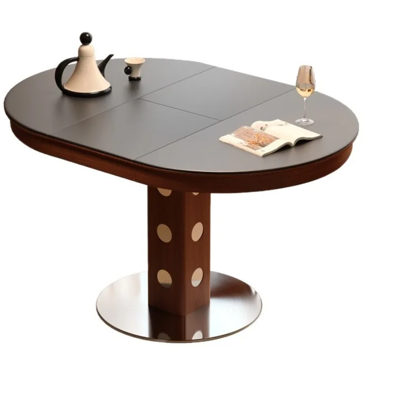 French retro solid wood retractable function dining table black oval folding round table
French retro solid wood retractable function dining table black oval folding round table