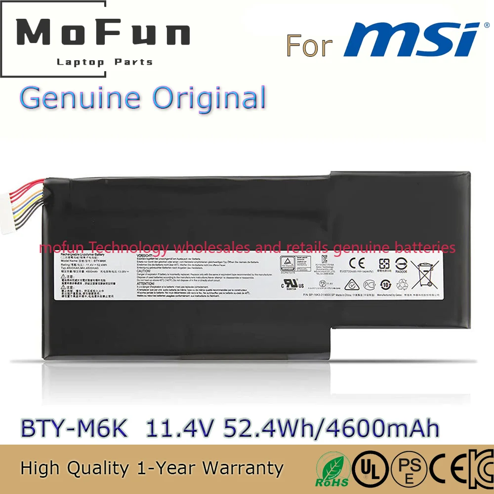 2025 Brand New Original BTY-M6K 11.4V 52.4Wh Laptop Battery for MSI GF65 Thin 9SD 9SE 9SEX 9SEXR 10SDR 10SE GS73VR
2025 Brand New Original BTY-M6K 11.4V 52.4Wh Laptop Battery for MSI GF65 Thin 9SD 9SE 9SEX 9SEXR 10SDR 10SE GS73VR