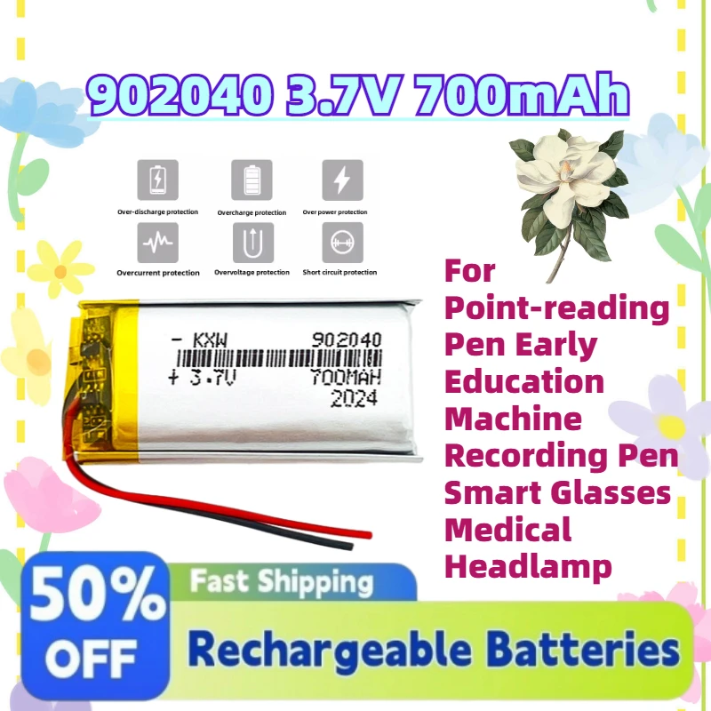 New 902040 3.7V 700mAh Li-Po Battery for Point-reading Pen Early Education Machine Recording Pen Smart Glasses Medical Headlamp
New 902040 3.7V 700mAh Li-Po Battery for Point-reading Pen Early Education Machine Recording Pen Smart Glasses Medical Headlamp