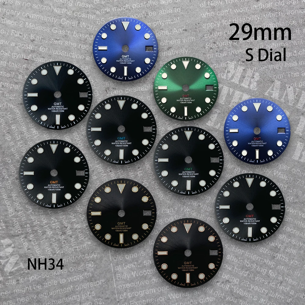 29 mm S Logo GMT Dial Suitable For NH34 Japan Movement Green Luminous Black Sunburst Quality Watch Modification Accessories
29 mm S Logo GMT Dial Suitable For NH34 Japan Movement Green Luminous Black Sunburst Quality Watch Modification Accessories