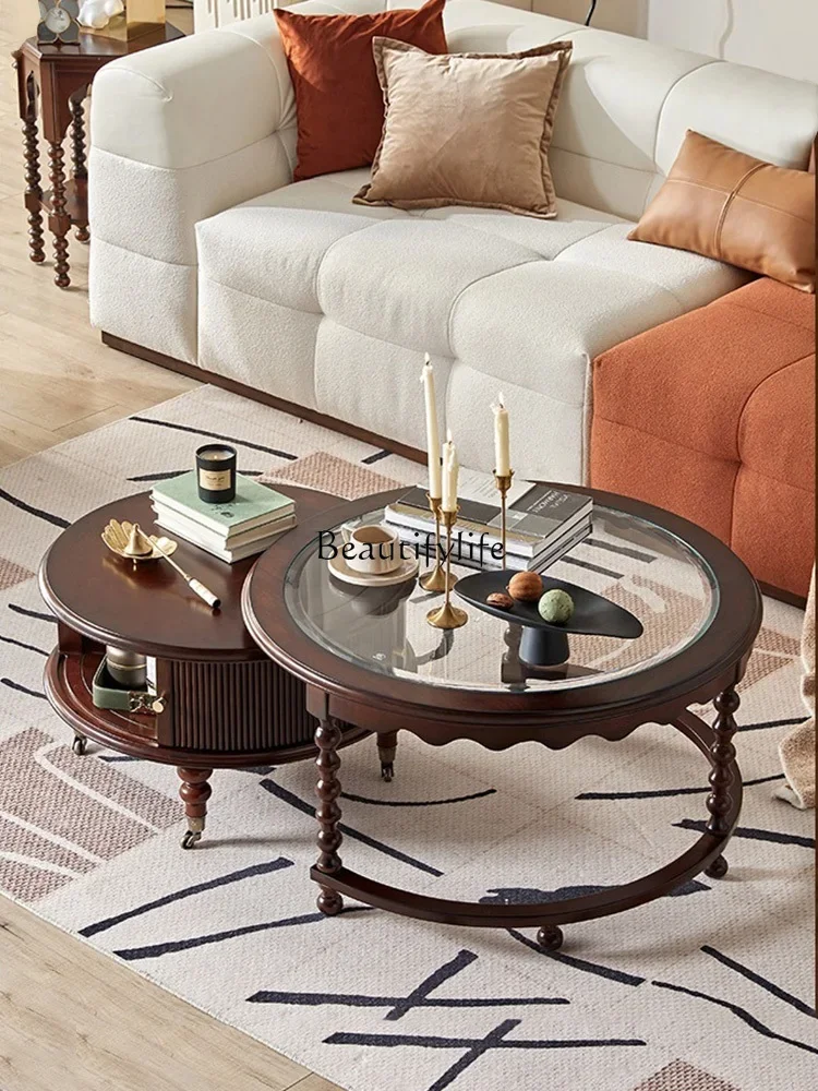 American retro round solid wood coffee table combination French high-end sense simple and modern
American retro round solid wood coffee table combination French high-end sense simple and modern