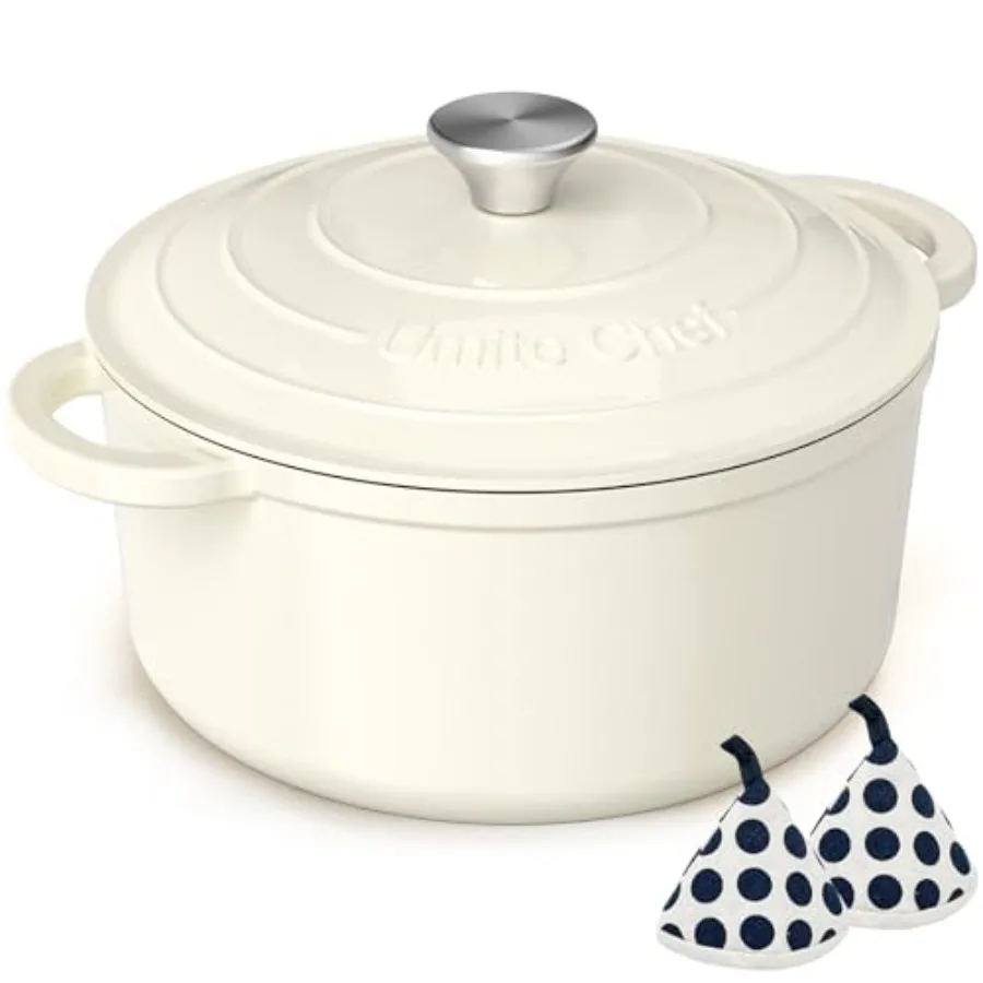 Enameled Cast Iron Dutch Oven - Pot with Lid and Cotton Potholders - Heavy-Duty Cookware for Bread Baking, Braising, Stews, Roa
Enameled Cast Iron Dutch Oven - Pot with Lid and Cotton Potholders - Heavy-Duty Cookware for Bread Baking, Braising, Stews, Roa