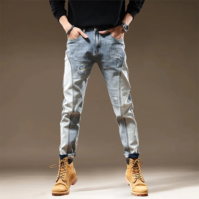 TC2882 High-end tide brand jeans men's broken holes Slim small straight leg heavy industry gangster handsome personality pants
TC2882 High-end tide brand jeans men's broken holes Slim small straight leg heavy industry gangster handsome personality pants