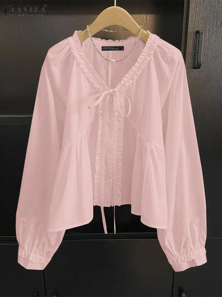 Women Blouse Summer ZANZEA Spring Long Sleeve Shirts Fashion Ruffled Stitching V-neck Tops Holiday Korean Bandage 2025 Tunics
Women Blouse Summer ZANZEA Spring Long Sleeve Shirts Fashion Ruffled Stitching V-neck Tops Holiday Korean Bandage 2025 Tunics